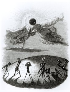 "O sol abraça a lua: Eclipse do Sol", ilustração de "Un Autre Monde", publicada por H. Fournier em Paris em 1844 de Grandville
